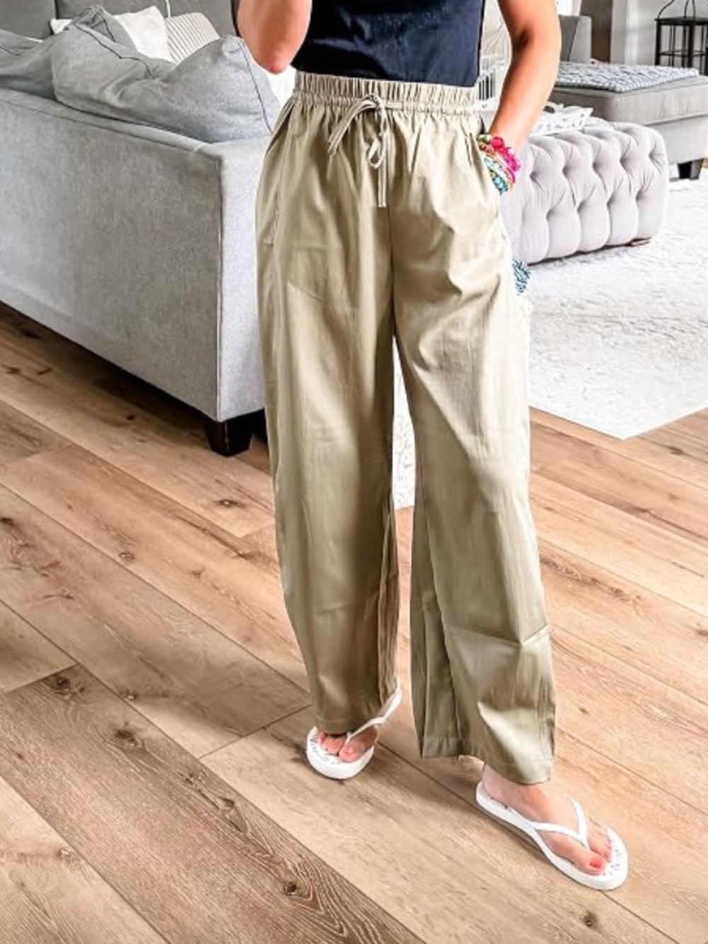 NWT Women's Wide-Leg Drawstring Pants in Light Khaki🌻